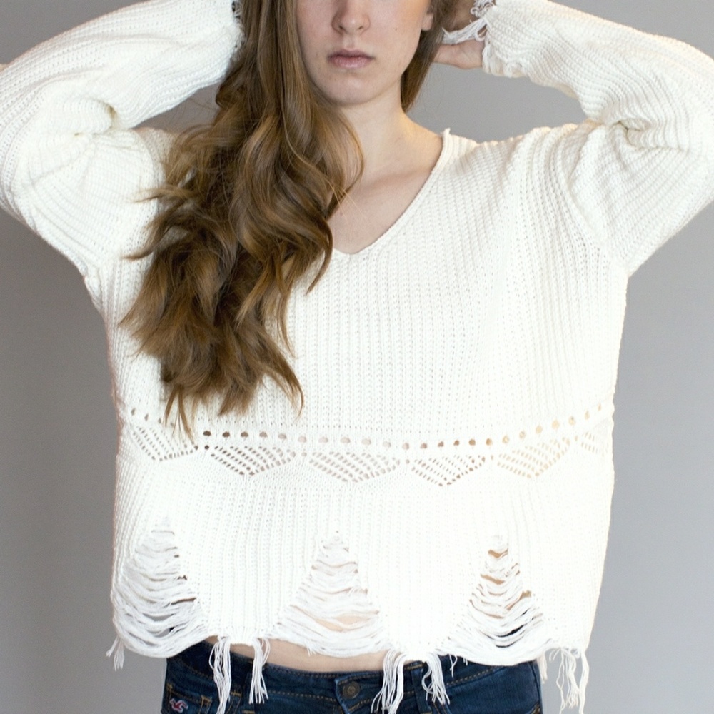 Cream Distressed Sweater
